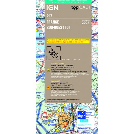 Carte IGN OACI 2025 Sud Ouest Plastifiée